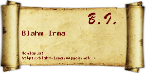 Blahm Irma névjegykártya